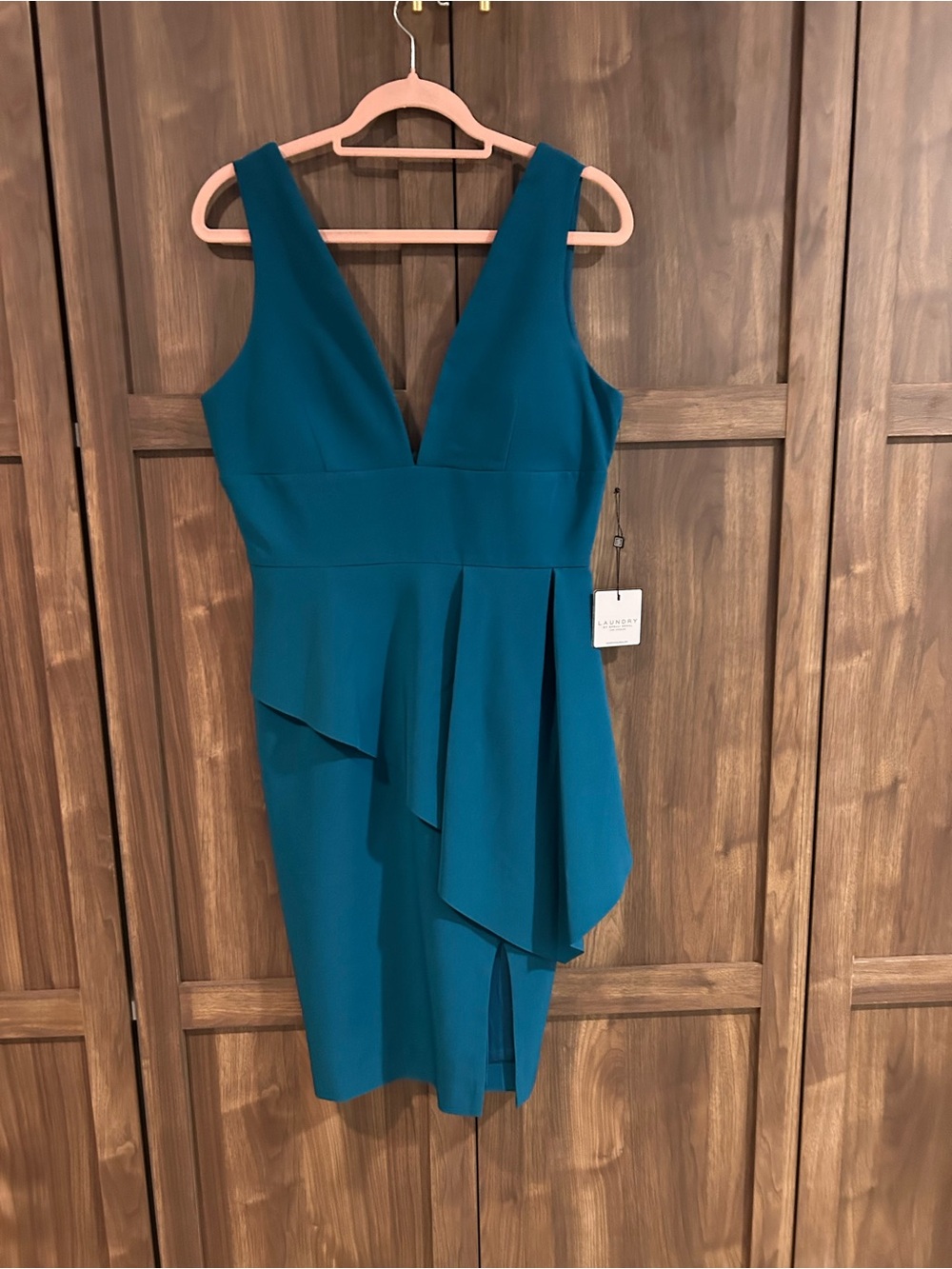 Laundry By Shelli Segal Teal V-Neck Ruffled Mini Dress
